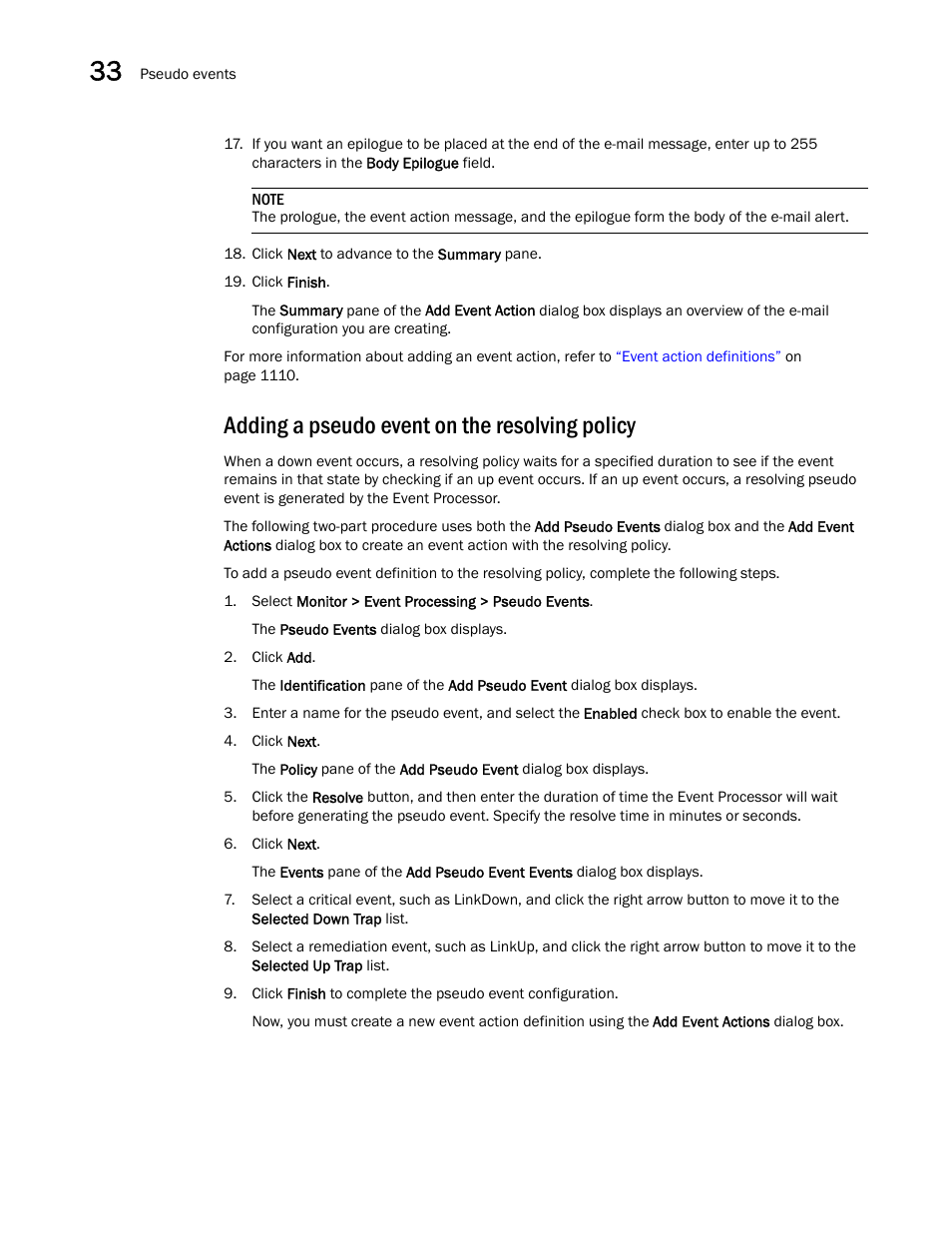 Adding a pseudo event on the resolving policy | Brocade Network Advisor SAN User Manual v12.1.0 User Manual | Page 1179 / 1690