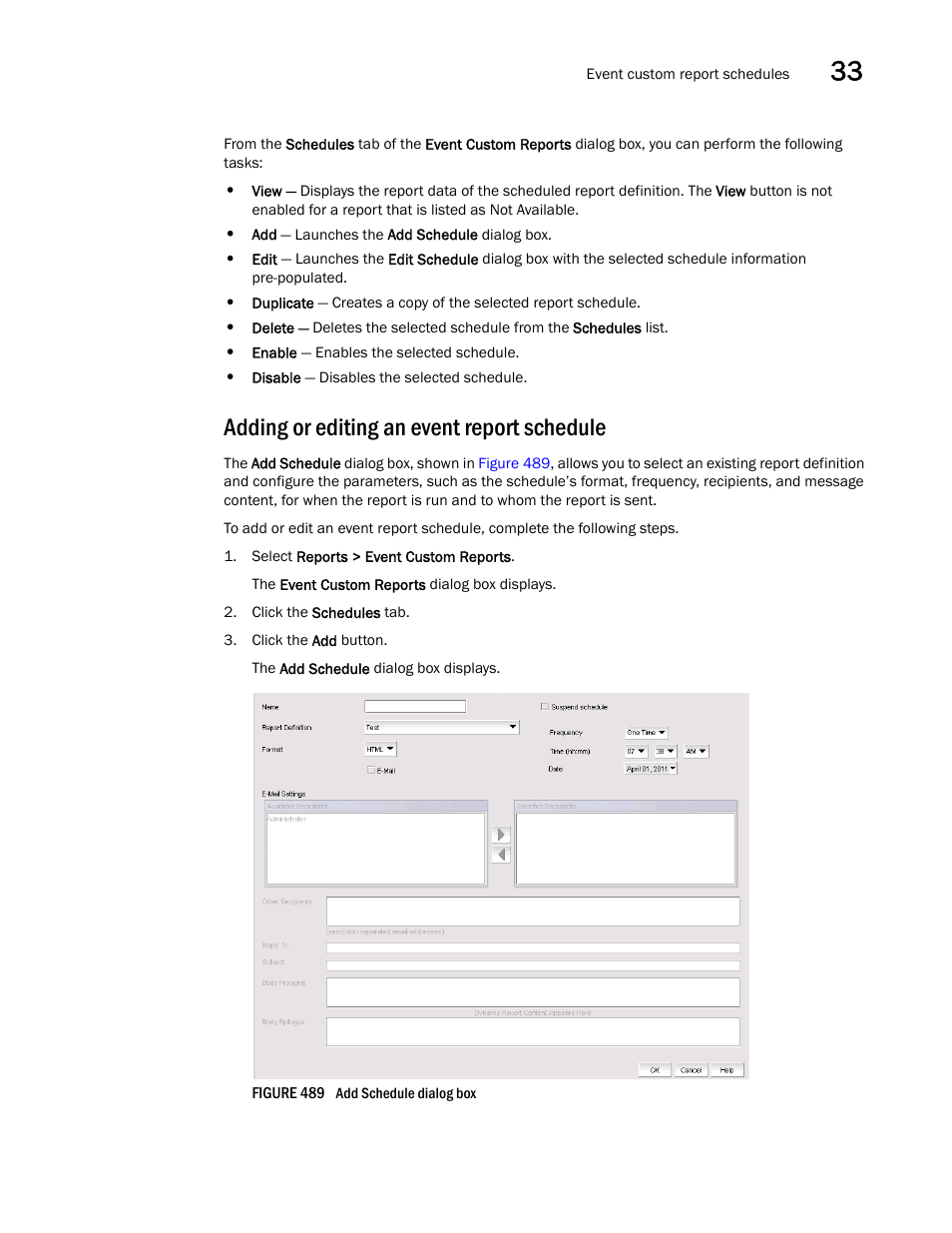 Adding or editing an event report schedule | Brocade Network Advisor SAN User Manual v12.1.0 User Manual | Page 1192 / 1690