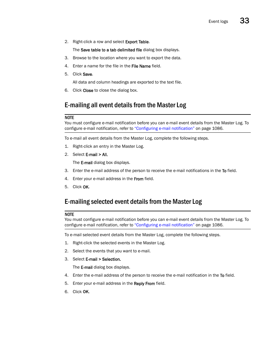 E-mailing all event details from the master log | Brocade Network Advisor SAN User Manual v12.1.0 User Manual | Page 1196 / 1690