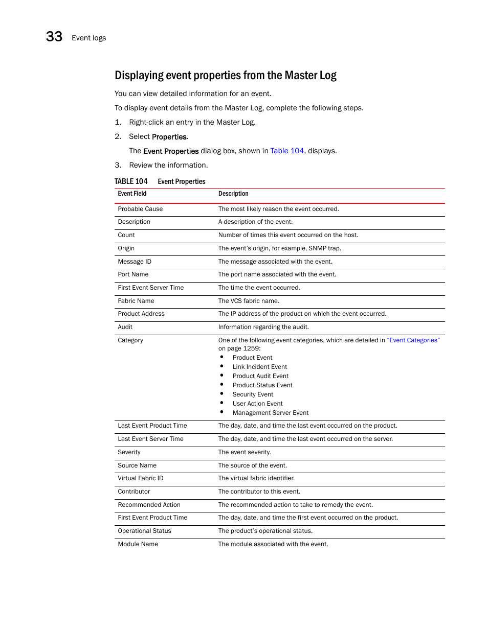 Displaying event properties from the master log, Displaying, Event properties from the master log | Brocade Network Advisor SAN User Manual v12.1.0 User Manual | Page 1197 / 1690