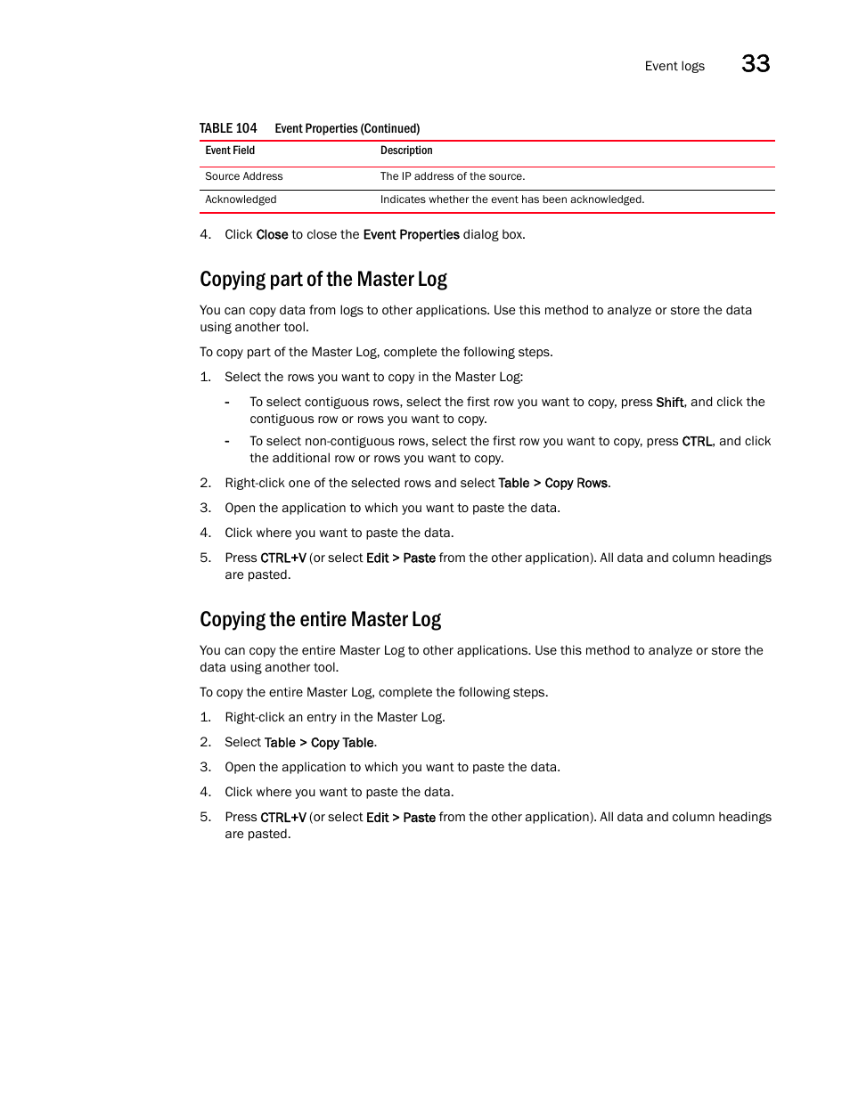 Copying part of the master log, Copying the entire master log | Brocade Network Advisor SAN User Manual v12.1.0 User Manual | Page 1198 / 1690