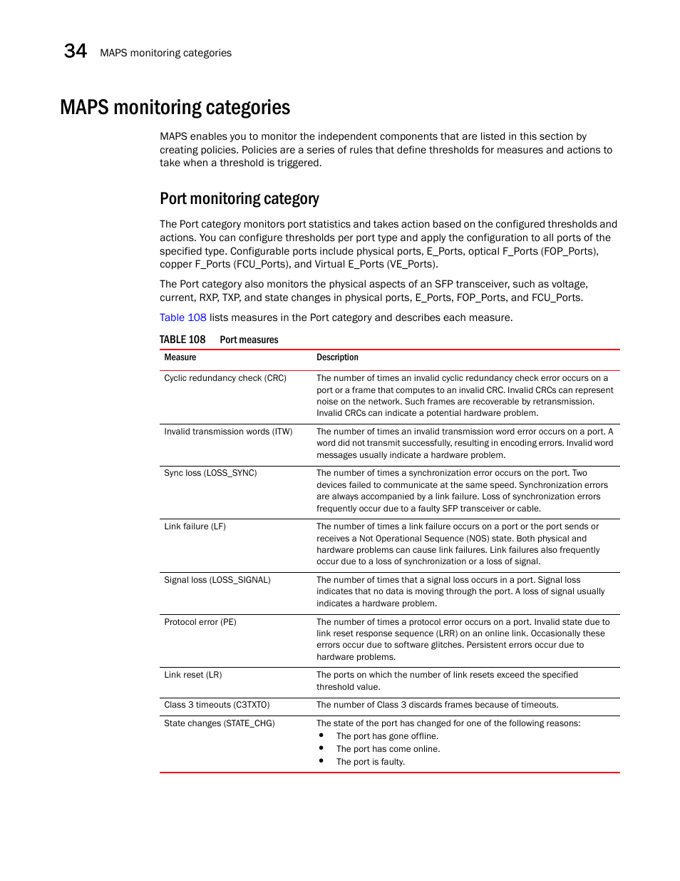 Maps monitoring categories, Maps monitoring categories 8, Maps | Monitoring categories, Port monitoring category | Brocade Network Advisor SAN User Manual v12.1.0 User Manual | Page 1215 / 1690