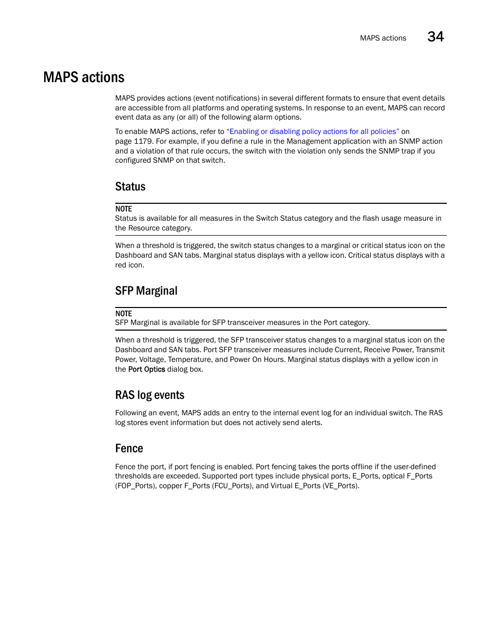 Maps actions, Fence, Maps actions 7 | Status, Sfp marginal, Ras log events | Brocade Network Advisor SAN User Manual v12.1.0 User Manual | Page 1224 / 1690
