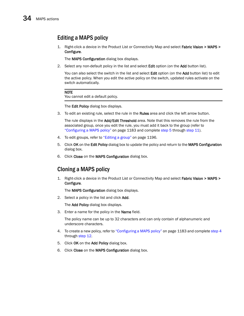 Editing a maps policy, Cloning a maps policy | Brocade Network Advisor SAN User Manual v12.1.0 User Manual | Page 1233 / 1690