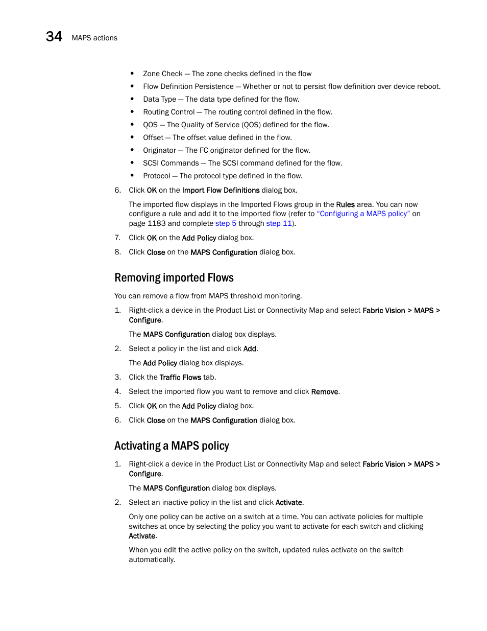 Removing imported flows, Activating a maps policy | Brocade Network Advisor SAN User Manual v12.1.0 User Manual | Page 1235 / 1690