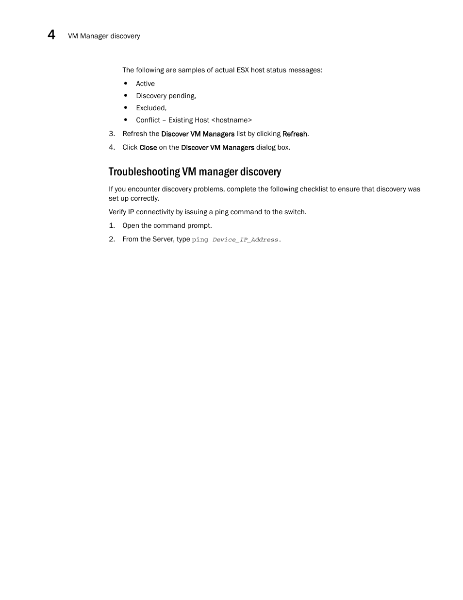 Troubleshooting vm manager discovery | Brocade Network Advisor SAN User Manual v12.1.0 User Manual | Page 124 / 1690