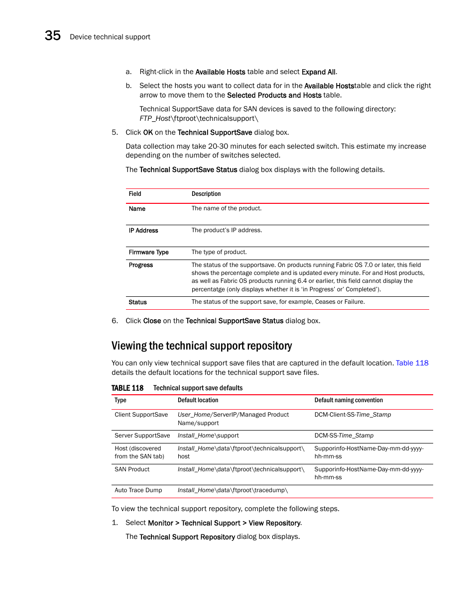 Viewing the technical support repository | Brocade Network Advisor SAN User Manual v12.1.0 User Manual | Page 1261 / 1690