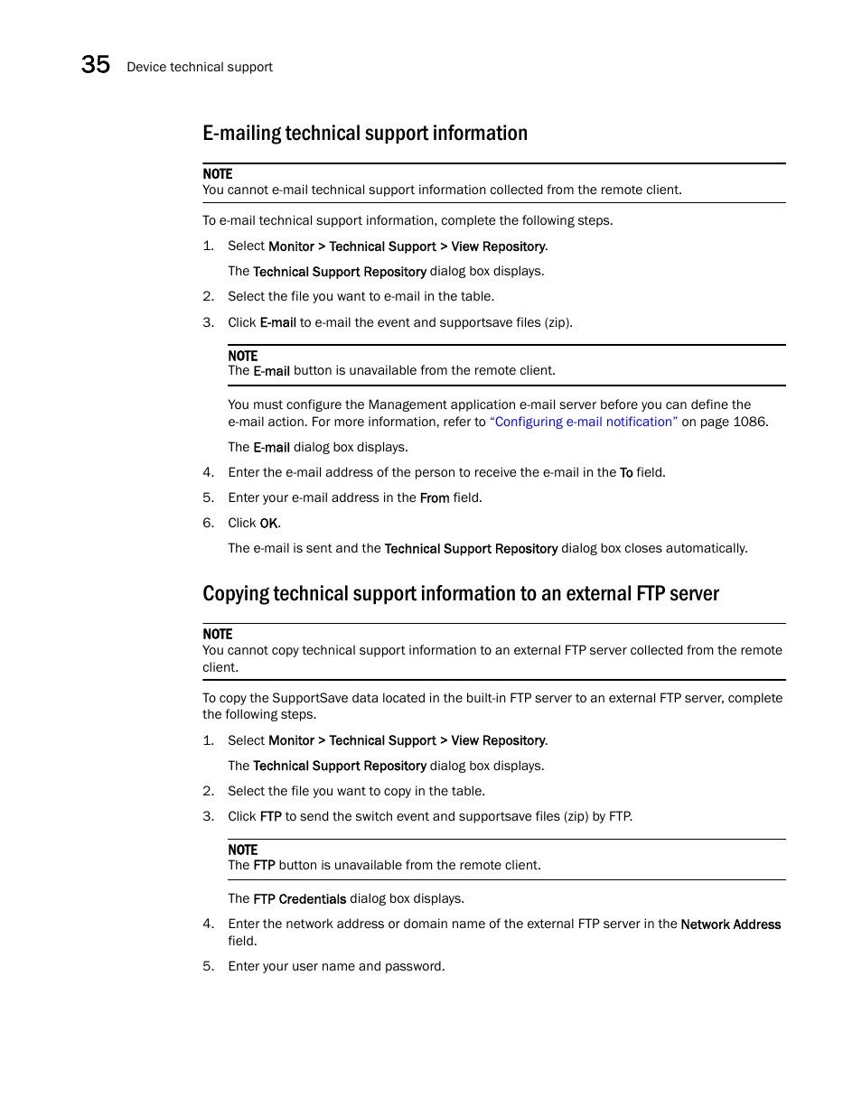 E-mailing technical support information, Ftp server | Brocade Network Advisor SAN User Manual v12.1.0 User Manual | Page 1263 / 1690