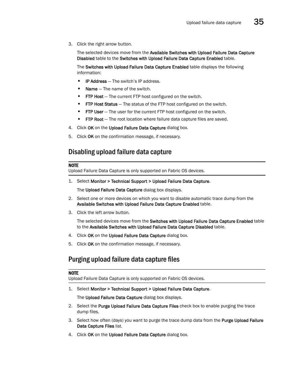 Disabling upload failure data capture, Purging upload failure data capture files | Brocade Network Advisor SAN User Manual v12.1.0 User Manual | Page 1266 / 1690