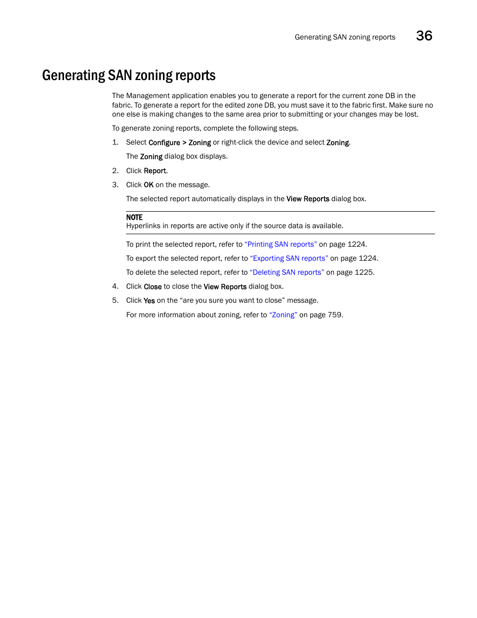 Generating san zoning reports, Generating san zoning reports 7 | Brocade Network Advisor SAN User Manual v12.1.0 User Manual | Page 1274 / 1690