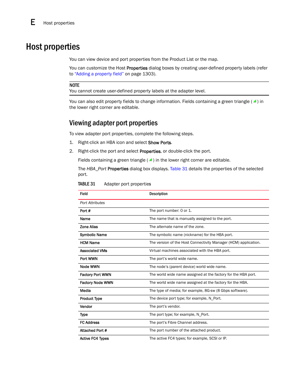 Host properties, Viewing adapter port properties, Viewing adapter port properties 0 | Host properties 0 | Brocade Network Advisor SAN User Manual v12.1.0 User Manual | Page 1347 / 1690