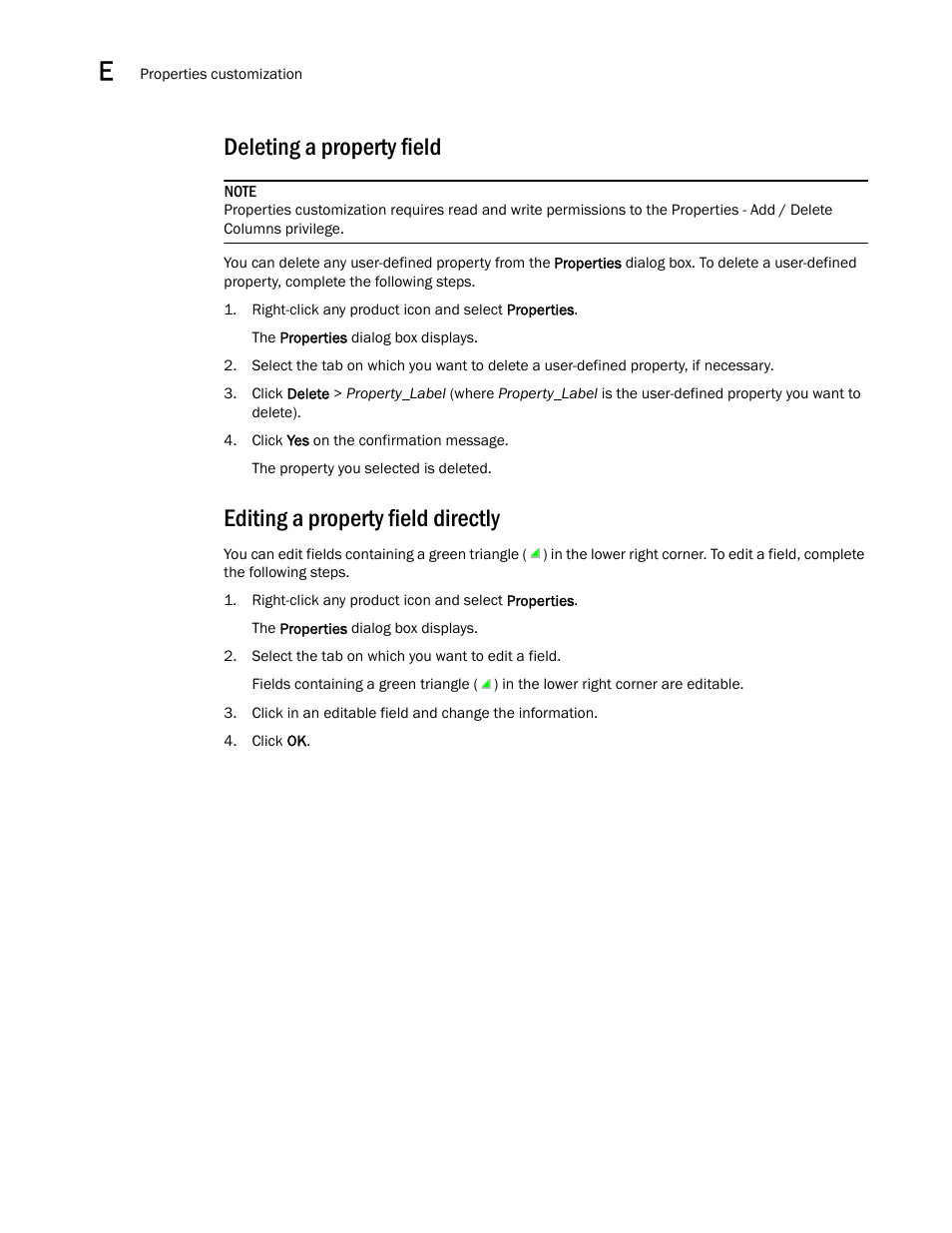 Deleting a property field, Editing a property field directly, Deleting | A property field | Brocade Network Advisor SAN User Manual v12.1.0 User Manual | Page 1351 / 1690