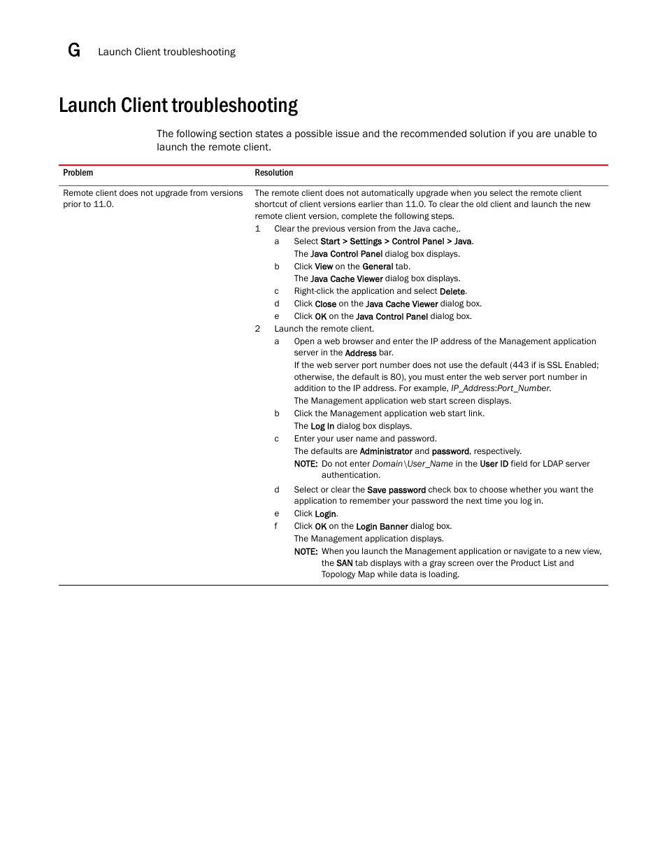 Launch client troubleshooting, Launch client troubleshooting 6 | Brocade Network Advisor SAN User Manual v12.1.0 User Manual | Page 1363 / 1690