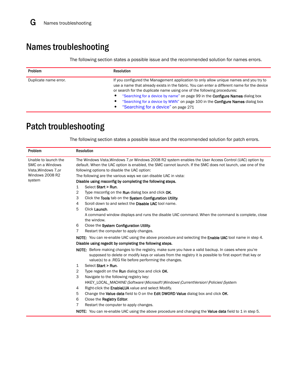 Names troubleshooting, Patch troubleshooting, Names troubleshooting 8 | Patch troubleshooting 8 | Brocade Network Advisor SAN User Manual v12.1.0 User Manual | Page 1365 / 1690