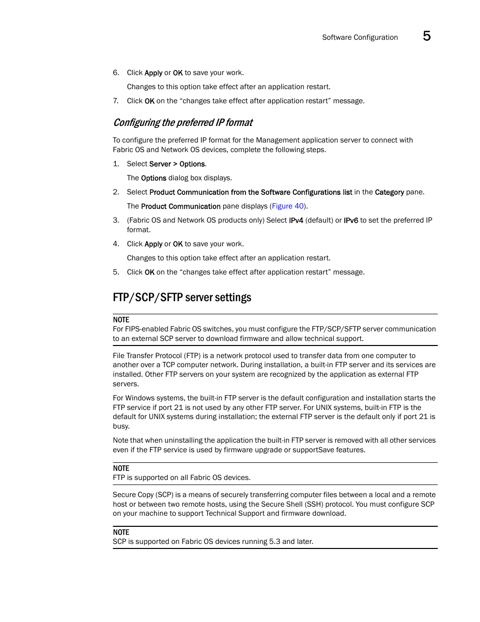 Ftp/scp/sftp server settings, Configuring the preferred ip format | Brocade Network Advisor SAN User Manual v12.1.0 User Manual | Page 173 / 1690
