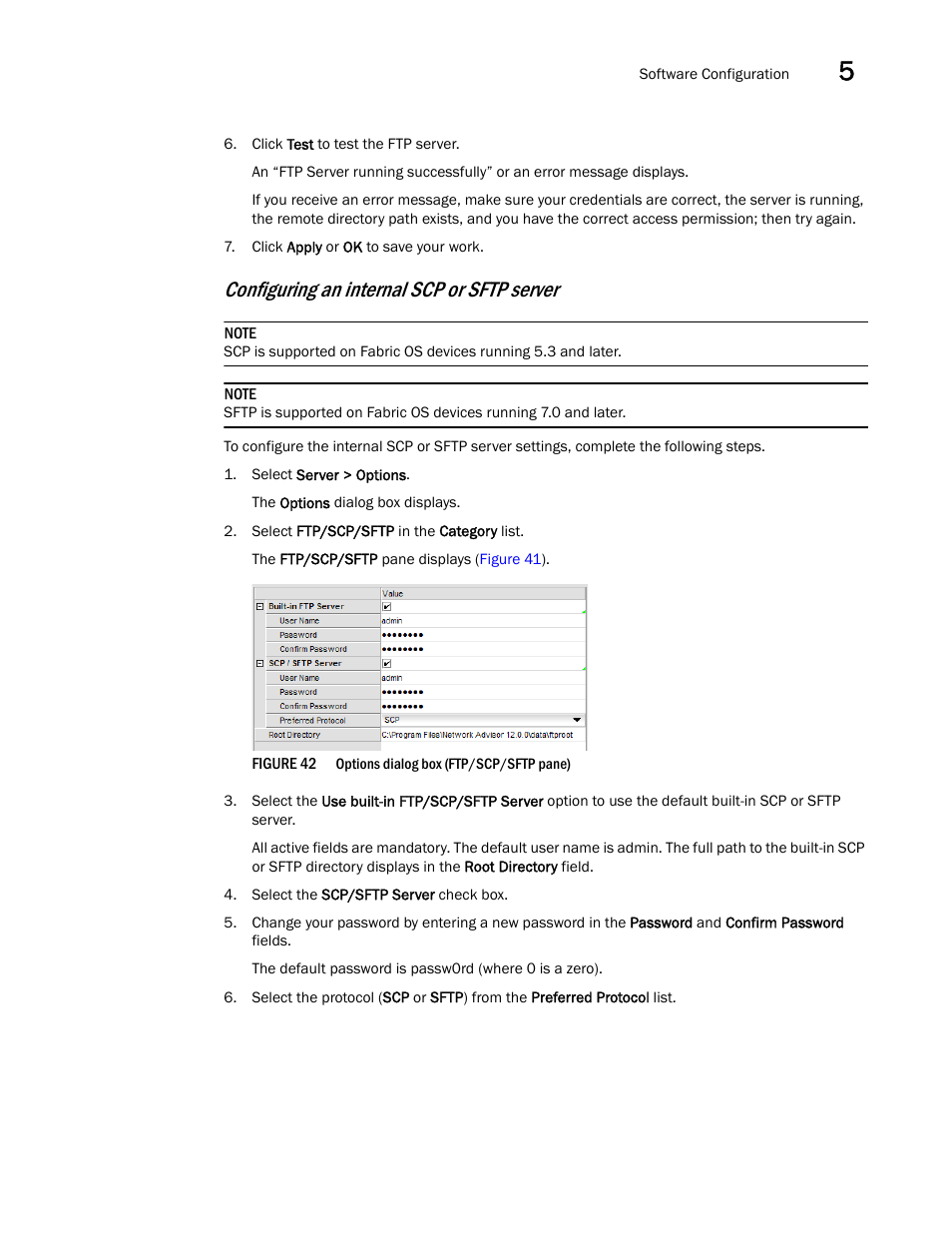 Configuring an internal scp or sftp server | Brocade Network Advisor SAN User Manual v12.1.0 User Manual | Page 175 / 1690