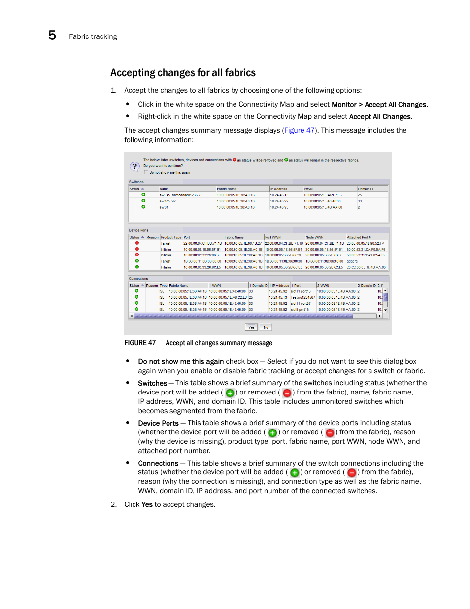 Accepting changes for all fabrics | Brocade Network Advisor SAN User Manual v12.1.0 User Manual | Page 184 / 1690