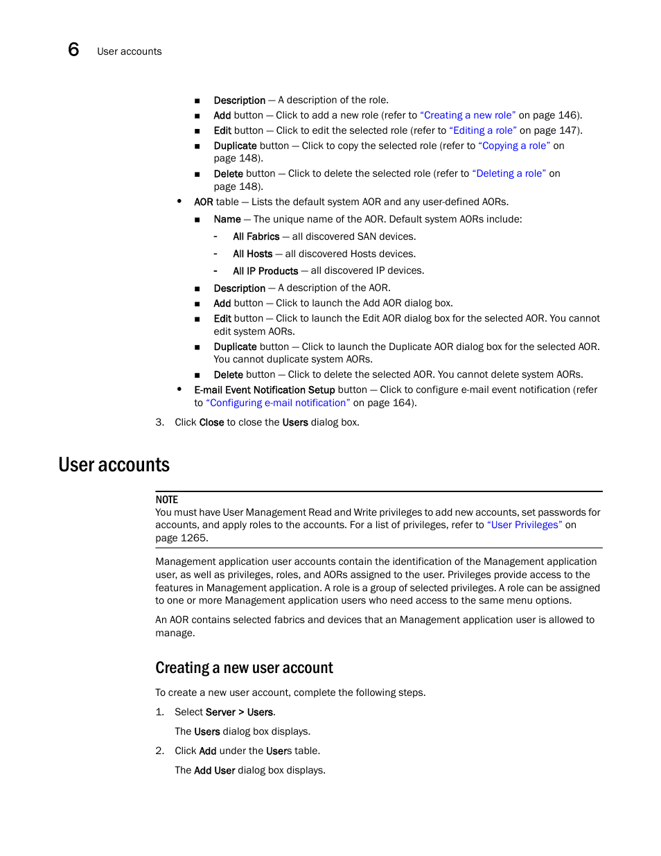 User accounts, Creating a new user account | Brocade Network Advisor SAN User Manual v12.1.0 User Manual | Page 190 / 1690
