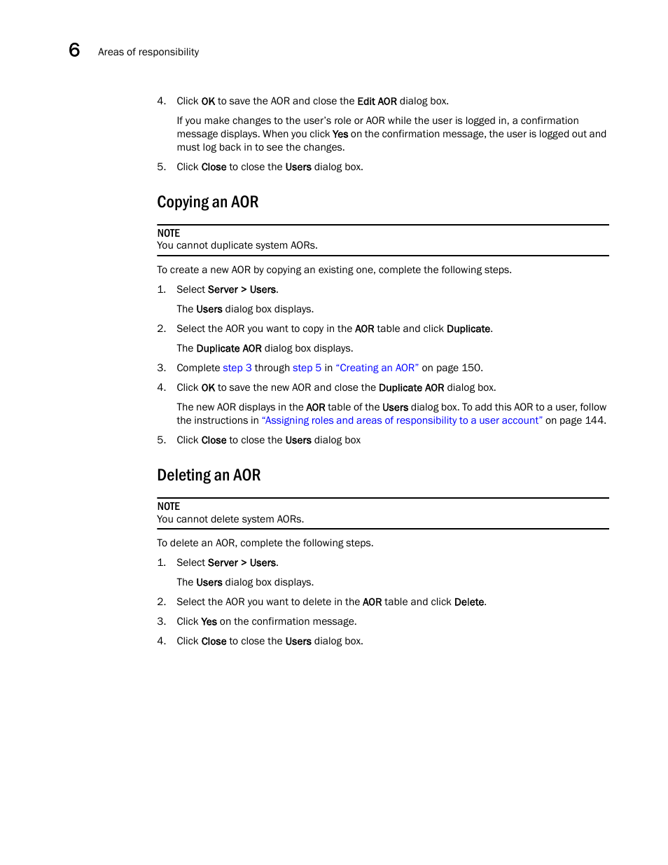 Copying an aor, Deleting an aor | Brocade Network Advisor SAN User Manual v12.1.0 User Manual | Page 202 / 1690