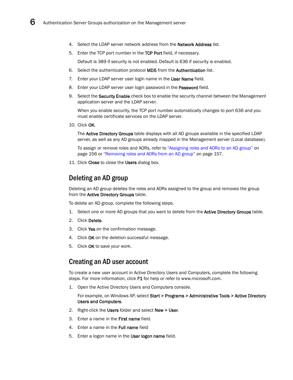 Deleting an ad group, Creating an ad user account | Brocade Network Advisor SAN User Manual v12.1.0 User Manual | Page 208 / 1690