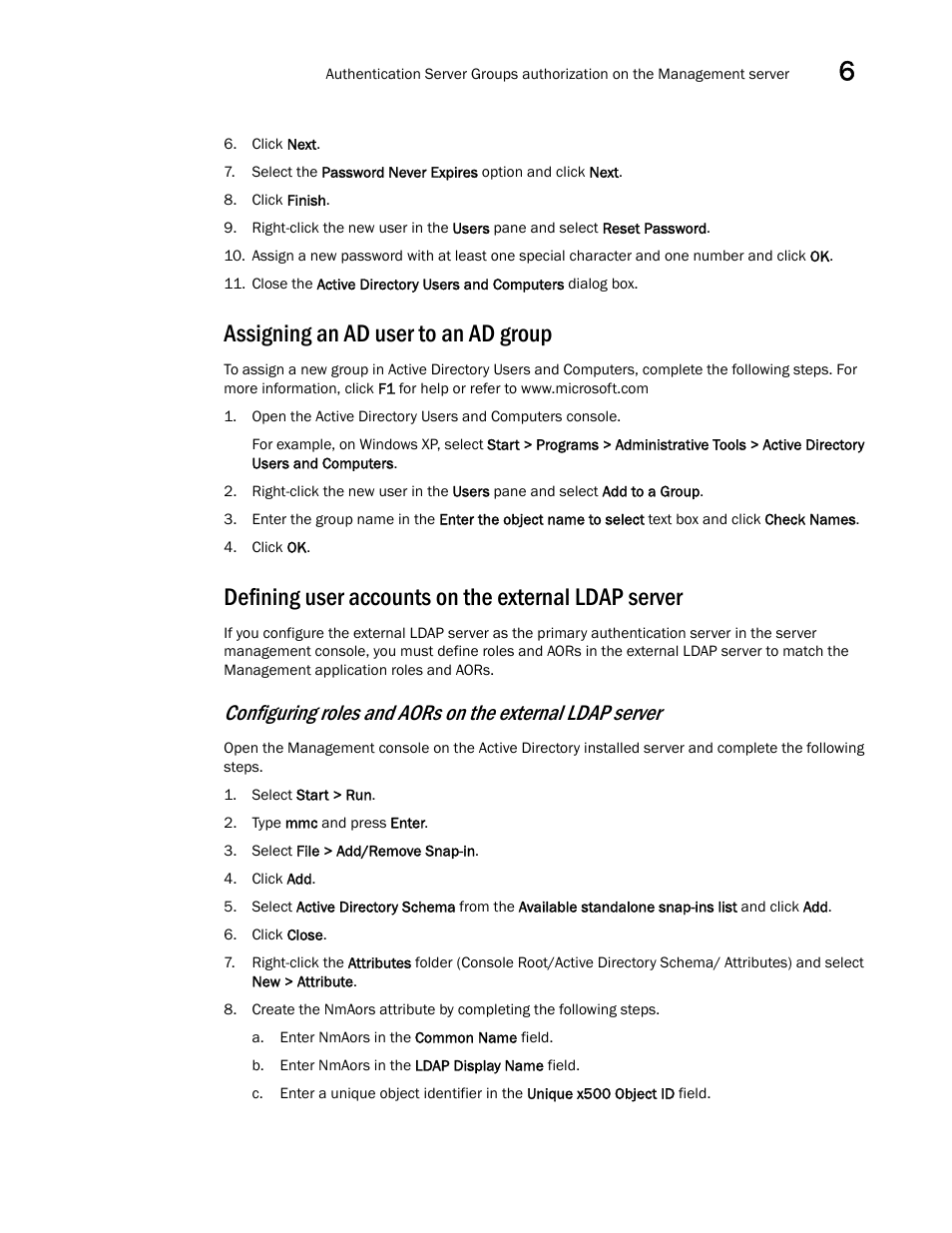 Assigning an ad user to an ad group, Defining user accounts on the external ldap server | Brocade Network Advisor SAN User Manual v12.1.0 User Manual | Page 209 / 1690