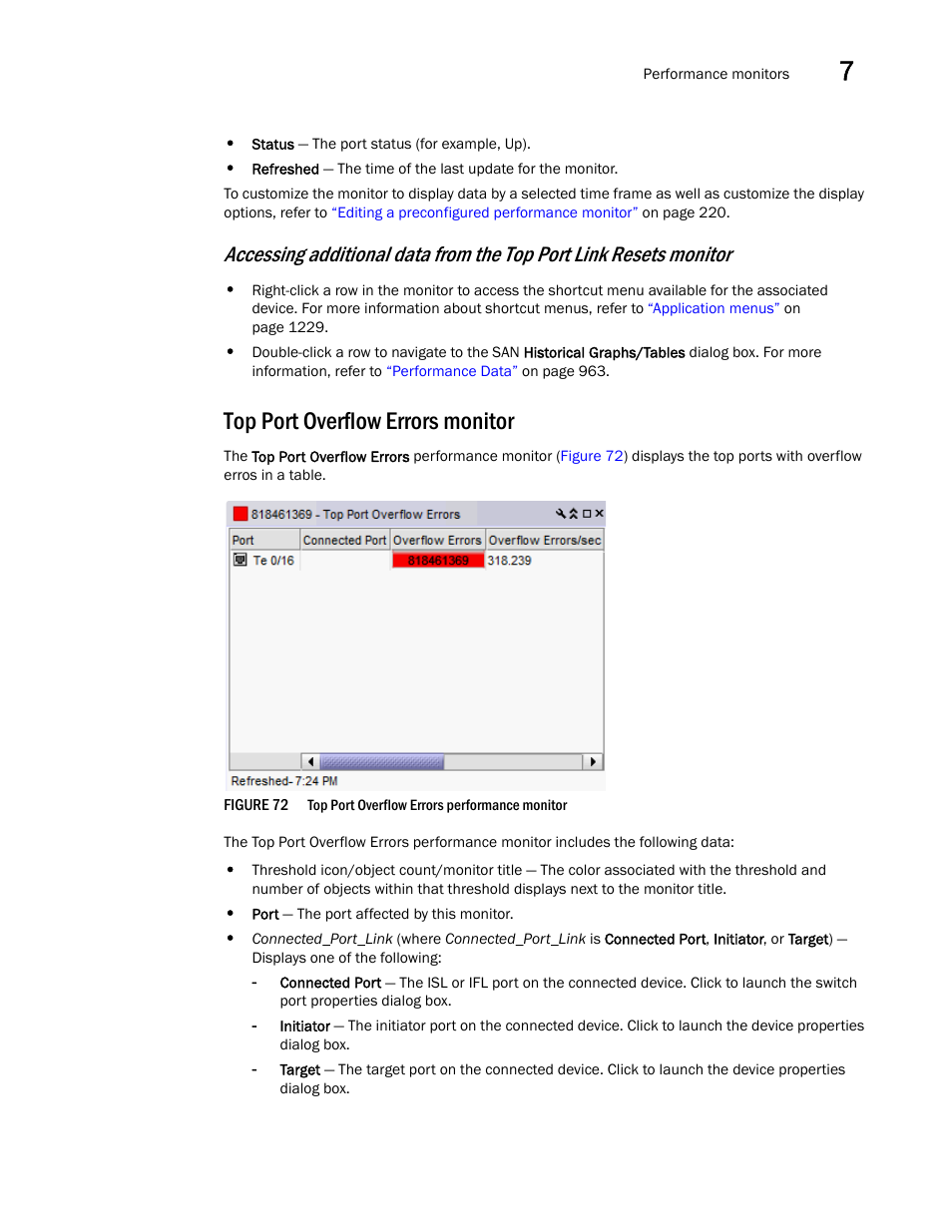 Top port overflow errors monitor | Brocade Network Advisor SAN User Manual v12.1.0 User Manual | Page 255 / 1690