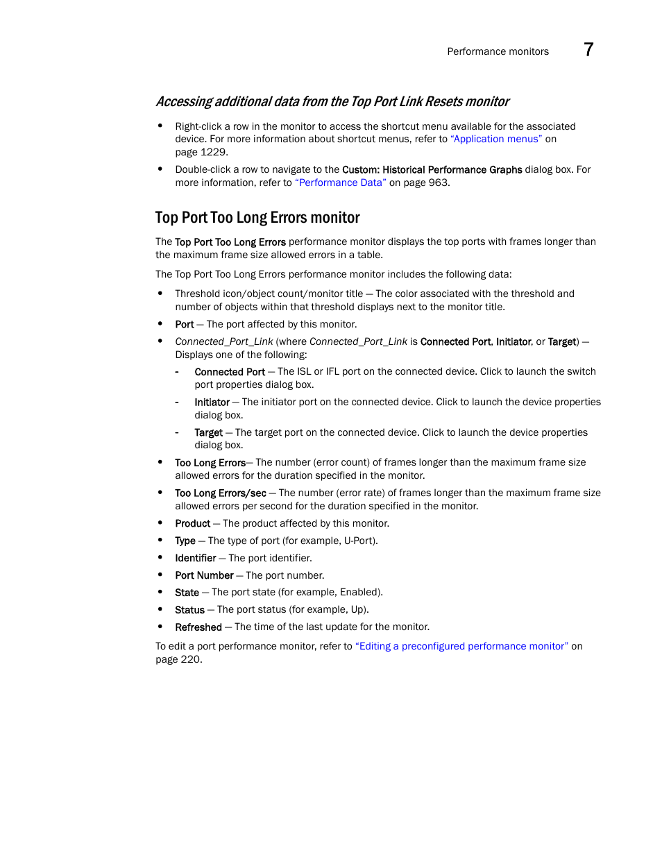 Top port too long errors monitor | Brocade Network Advisor SAN User Manual v12.1.0 User Manual | Page 259 / 1690