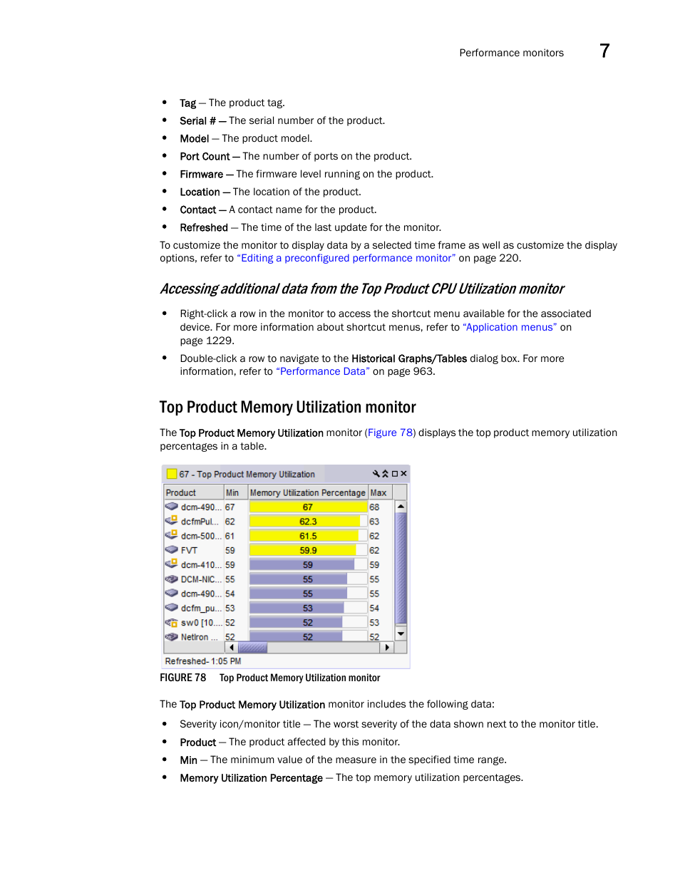 Top product memory utilization monitor | Brocade Network Advisor SAN User Manual v12.1.0 User Manual | Page 265 / 1690