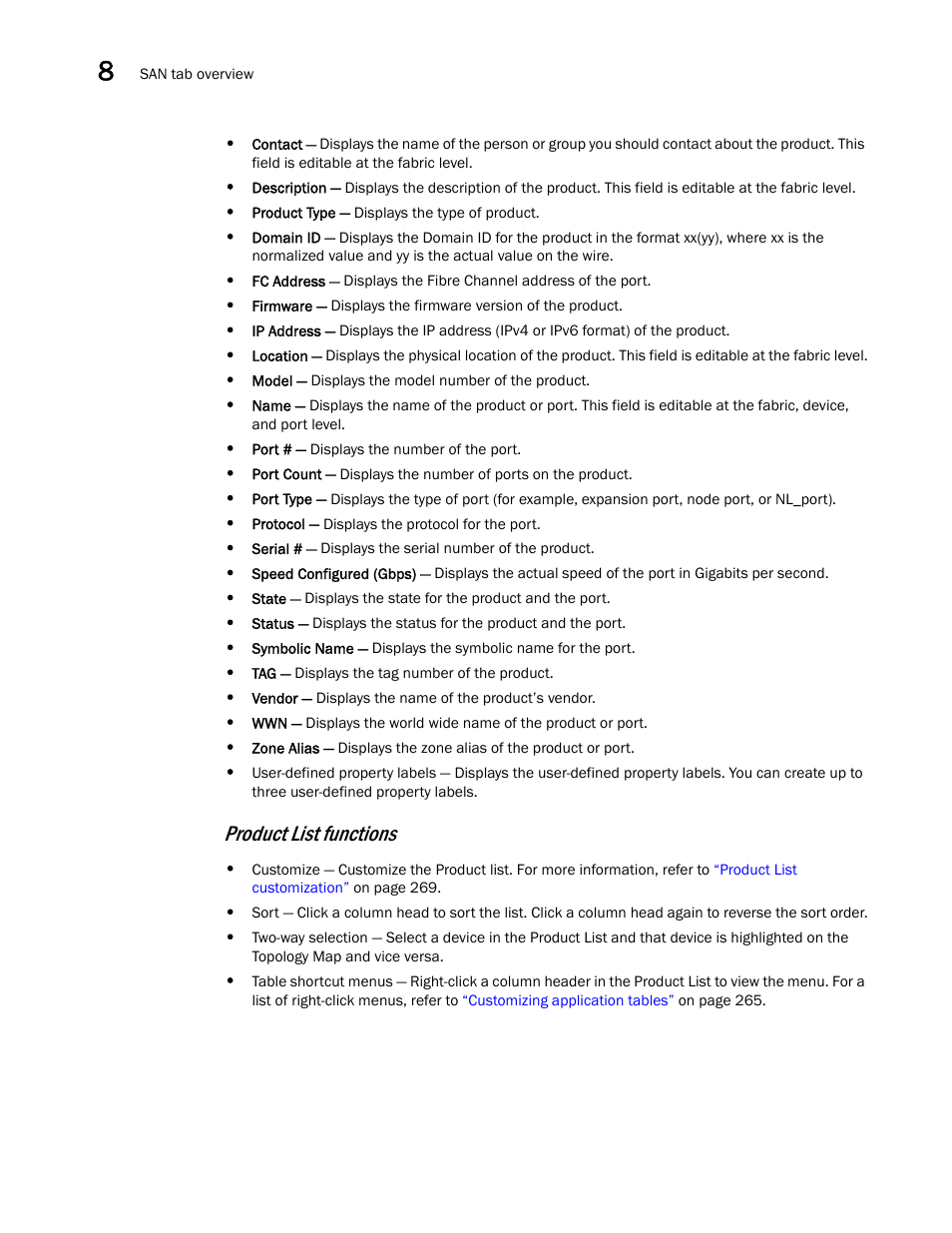 Product list functions | Brocade Network Advisor SAN User Manual v12.1.0 User Manual | Page 304 / 1690