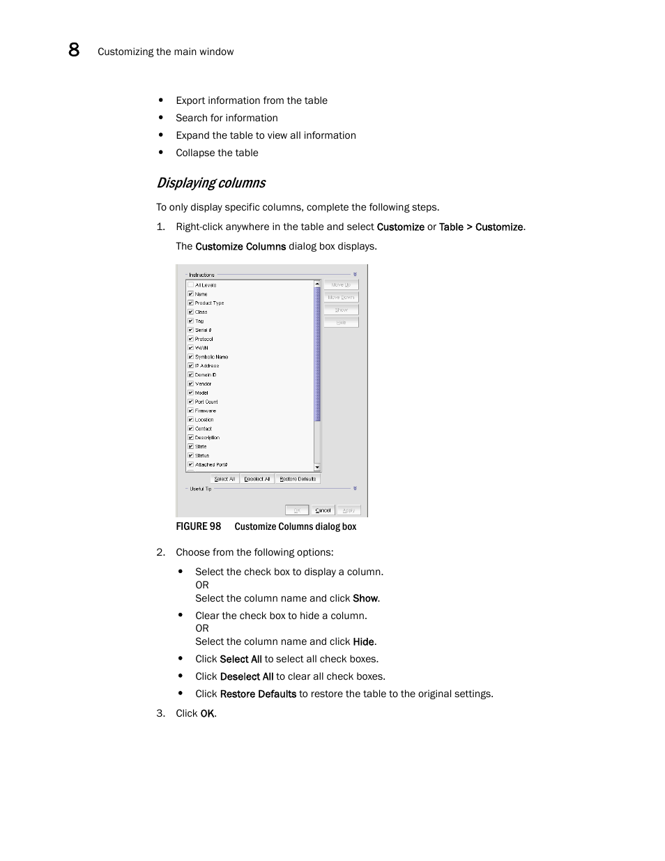 Displaying columns | Brocade Network Advisor SAN User Manual v12.1.0 User Manual | Page 316 / 1690