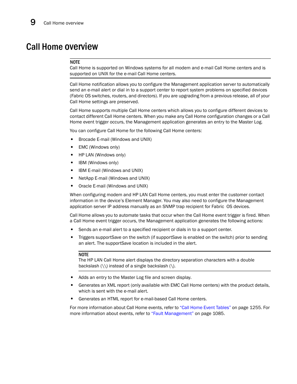 Call home overview, Overview, Call home | Brocade Network Advisor SAN User Manual v12.1.0 User Manual | Page 336 / 1690