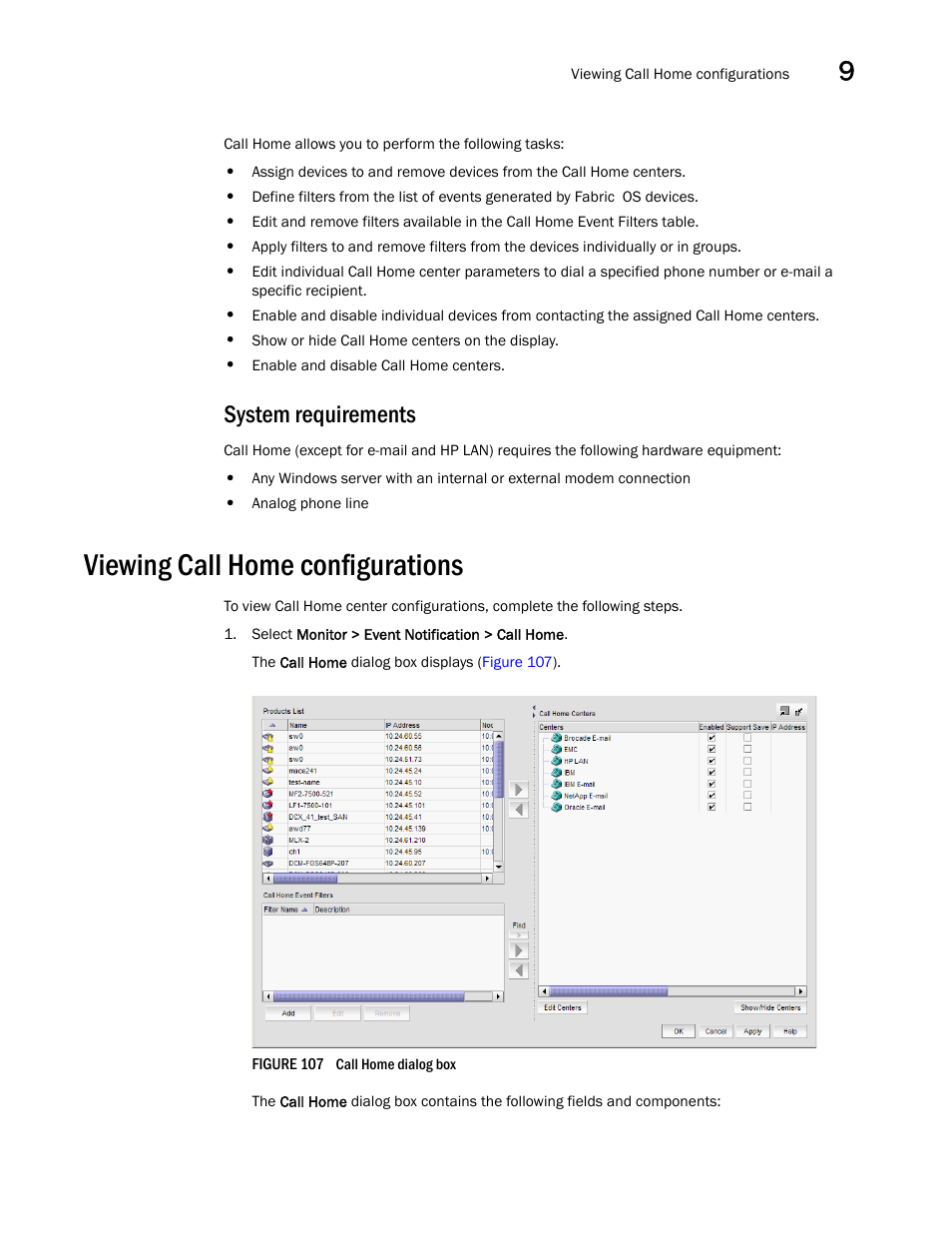 System requirements, Viewing call home configurations | Brocade Network Advisor SAN User Manual v12.1.0 User Manual | Page 337 / 1690