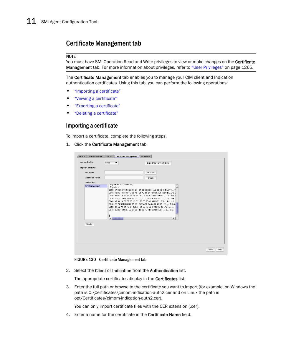 Certificate management tab, Importing a certificate, Enabl | Brocade Network Advisor SAN User Manual v12.1.0 User Manual | Page 408 / 1690