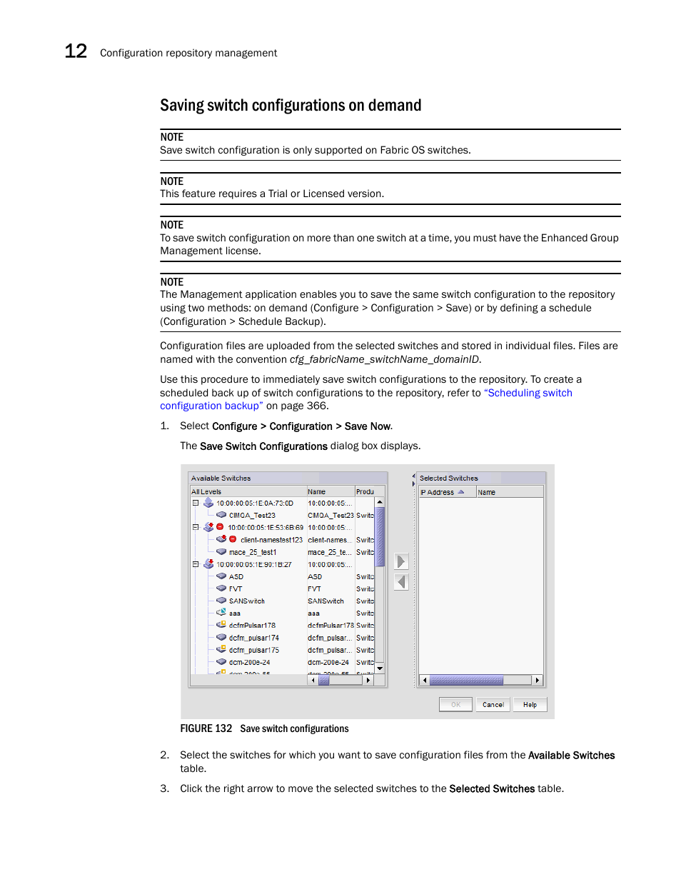 Saving switch configurations on demand | Brocade Network Advisor SAN User Manual v12.1.0 User Manual | Page 414 / 1690