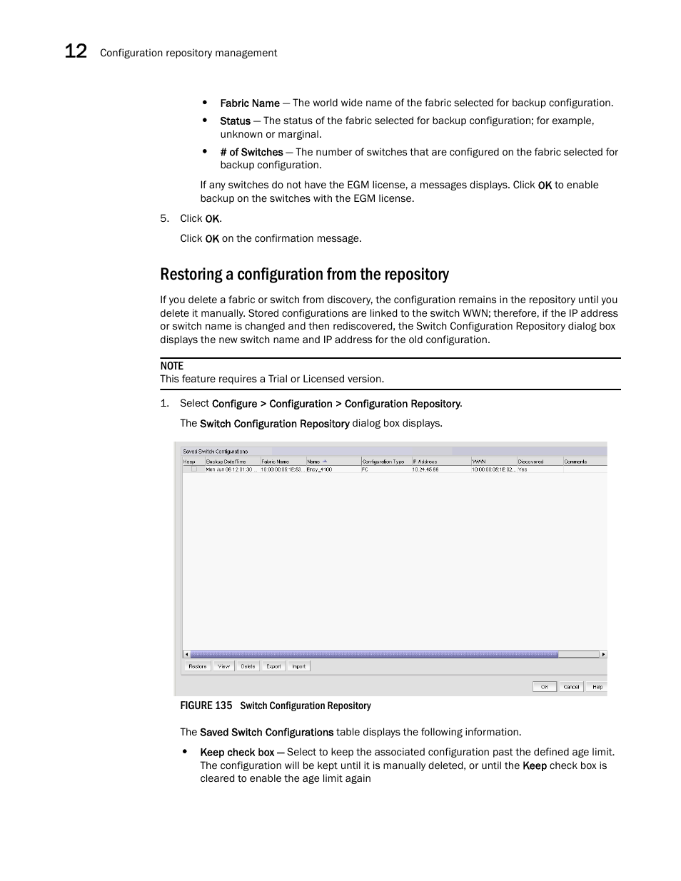 Restoring a configuration from the repository | Brocade Network Advisor SAN User Manual v12.1.0 User Manual | Page 418 / 1690