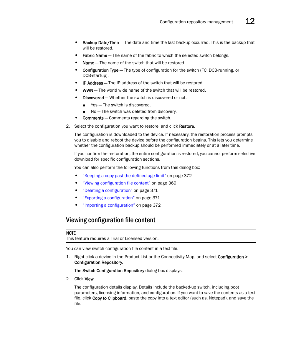 Viewing configuration file content | Brocade Network Advisor SAN User Manual v12.1.0 User Manual | Page 419 / 1690