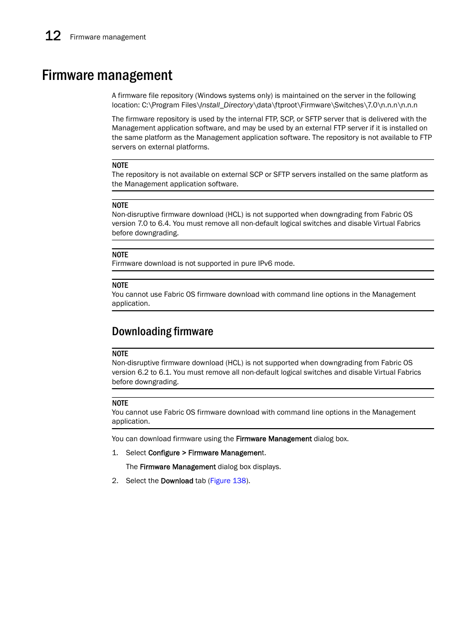 Firmware management, Downloading firmware | Brocade Network Advisor SAN User Manual v12.1.0 User Manual | Page 430 / 1690