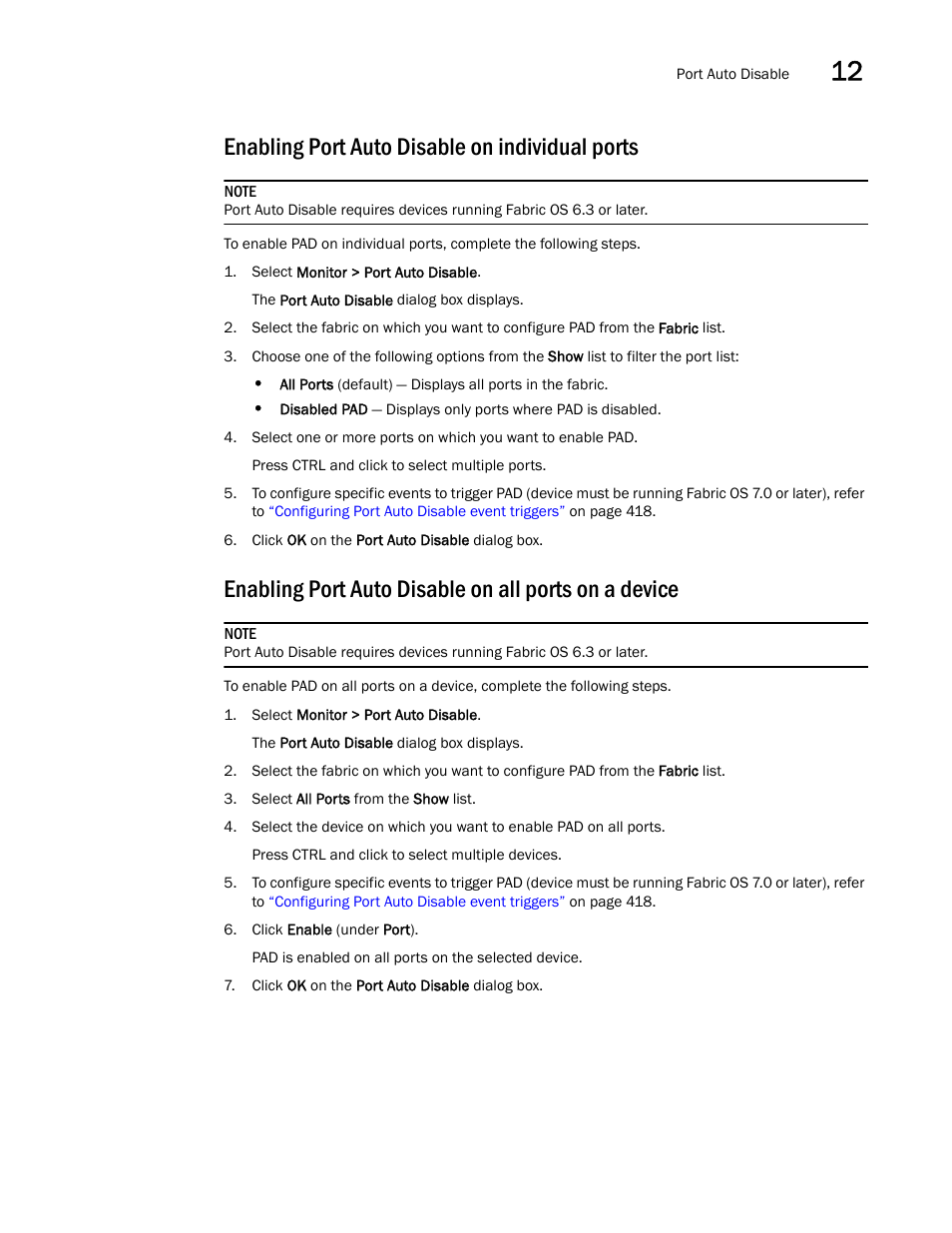 Enabling port auto disable on individual ports | Brocade Network Advisor SAN User Manual v12.1.0 User Manual | Page 469 / 1690