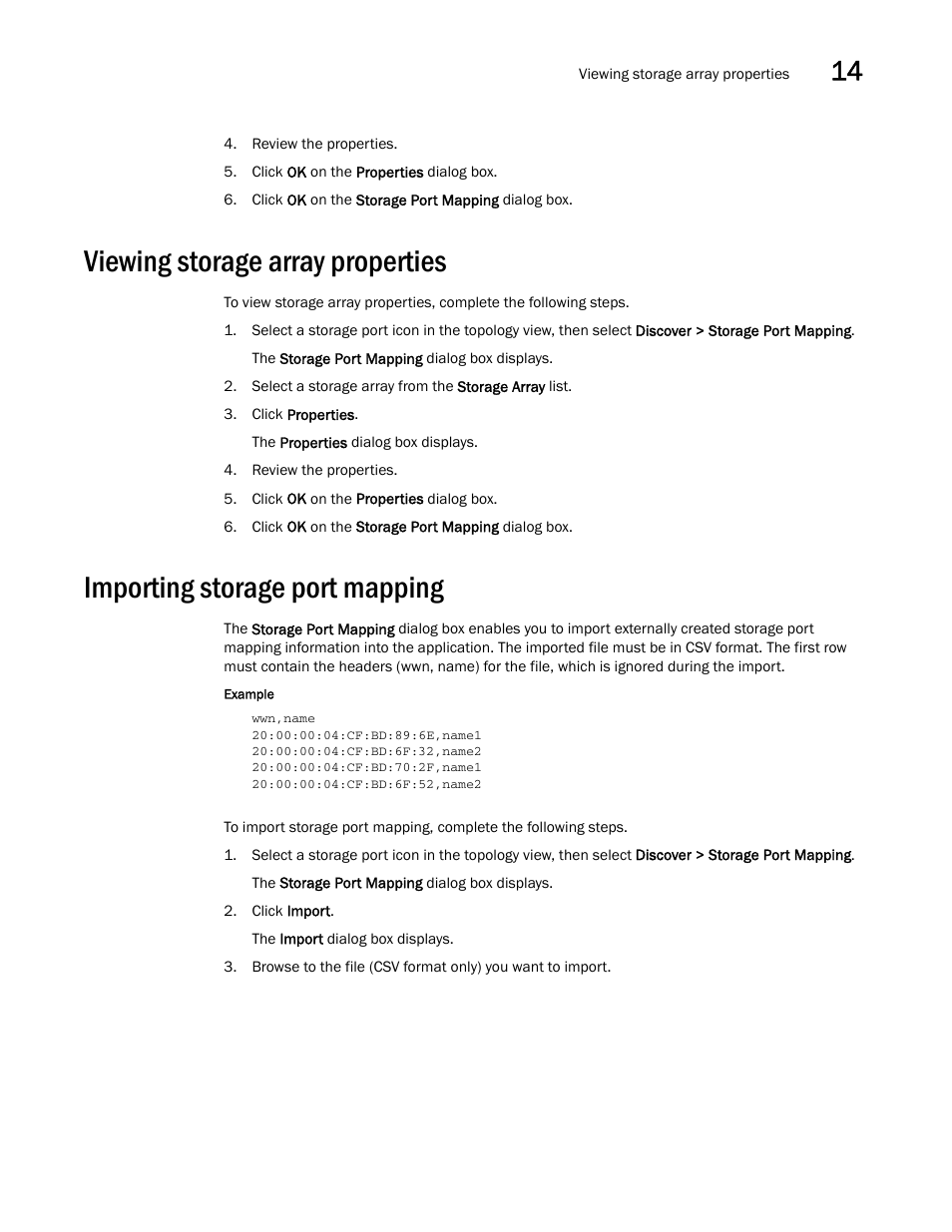 Viewing storage array properties, Importing storage port mapping | Brocade Network Advisor SAN User Manual v12.1.0 User Manual | Page 485 / 1690