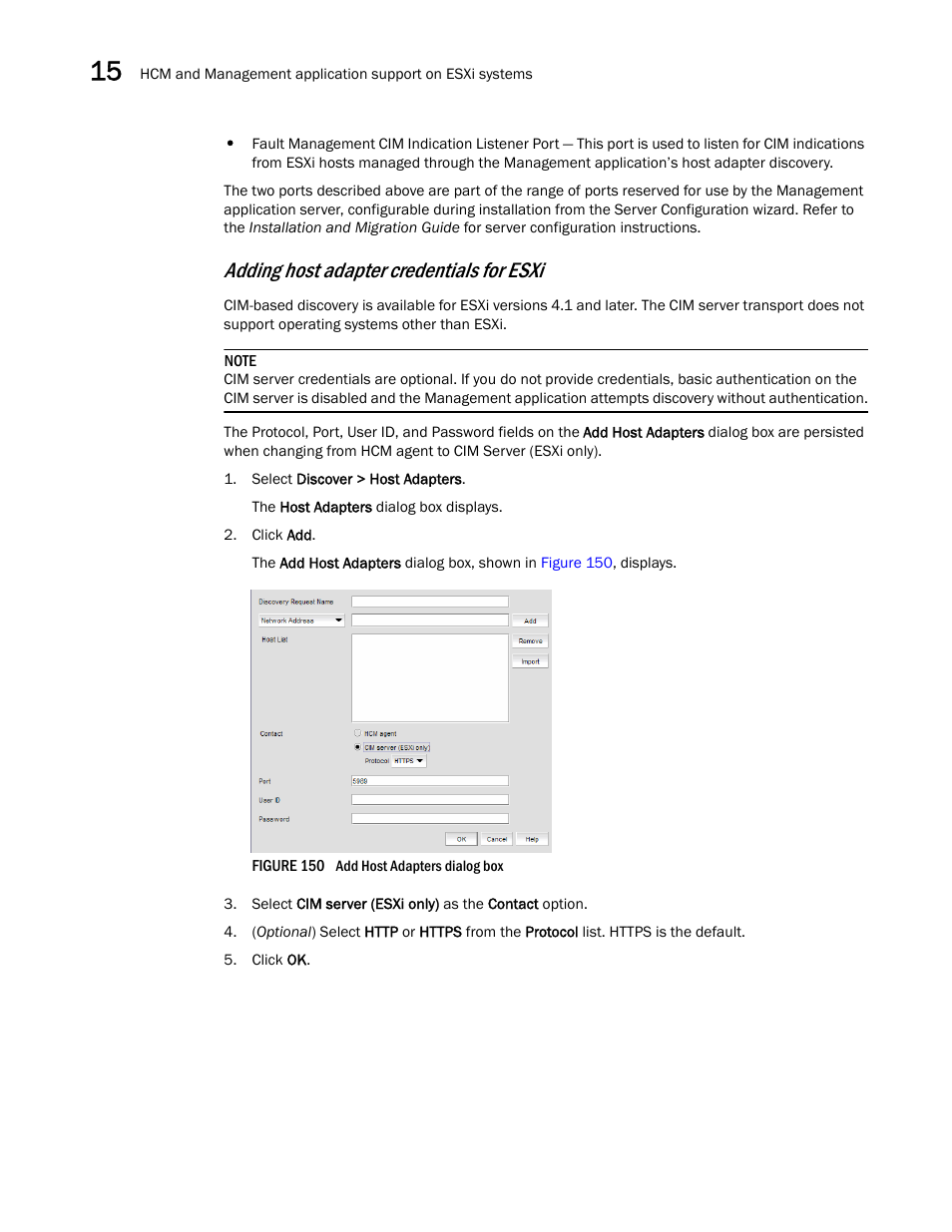 Adding host adapter credentials for esxi | Brocade Network Advisor SAN User Manual v12.1.0 User Manual | Page 496 / 1690