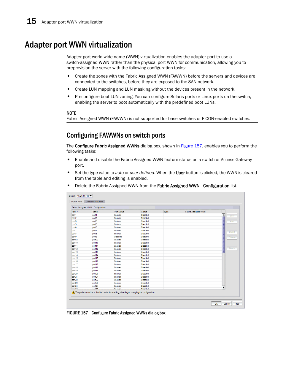 Adapter port wwn virtualization, Configuring fawwns on switch ports | Brocade Network Advisor SAN User Manual v12.1.0 User Manual | Page 508 / 1690