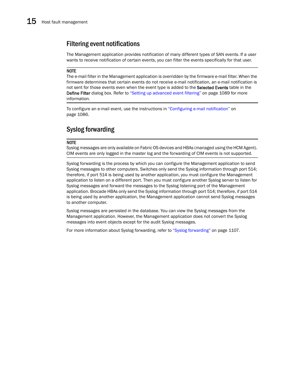 Filtering event notifications, Syslog forwarding | Brocade Network Advisor SAN User Manual v12.1.0 User Manual | Page 518 / 1690