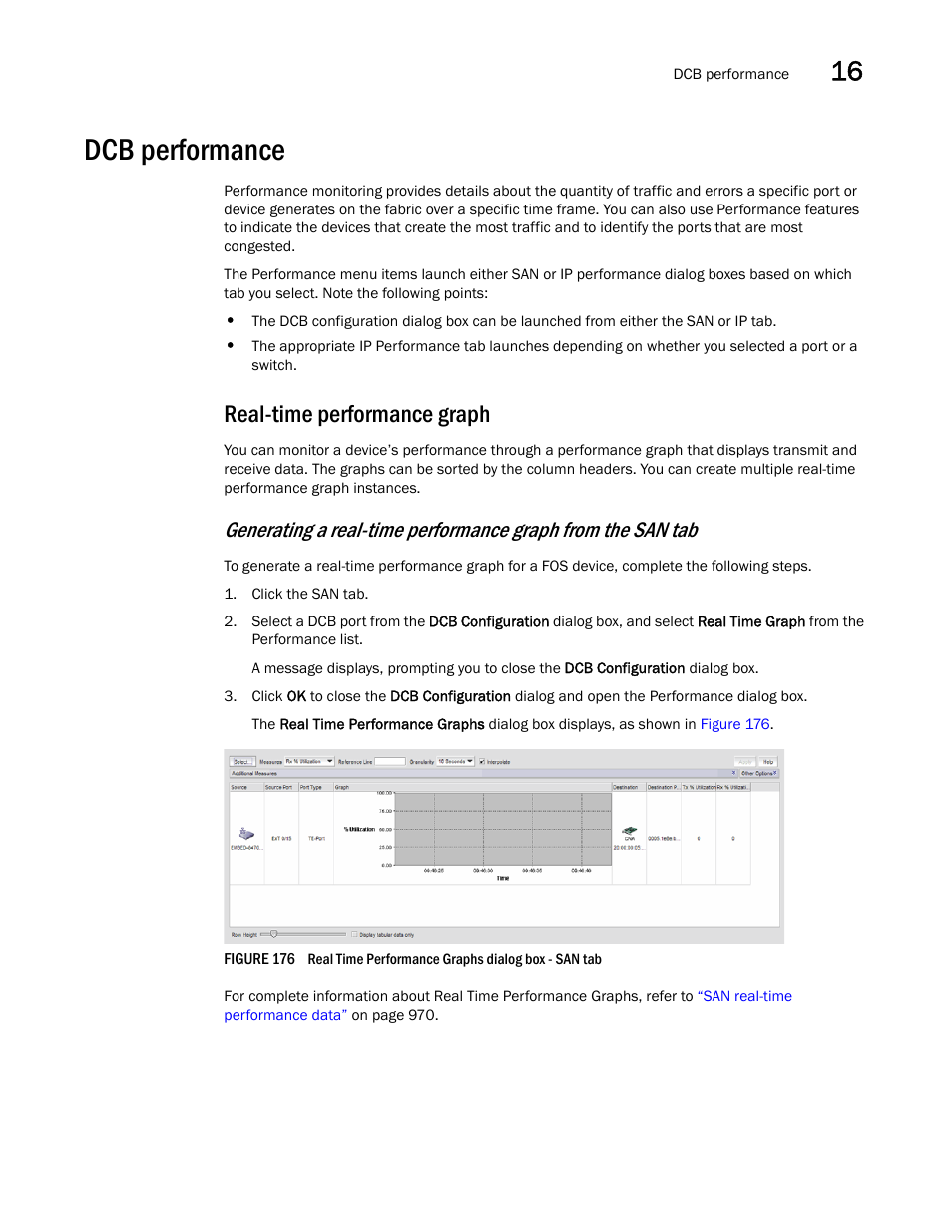 Dcb performance, Real-time performance graph | Brocade Network Advisor SAN User Manual v12.1.0 User Manual | Page 563 / 1690