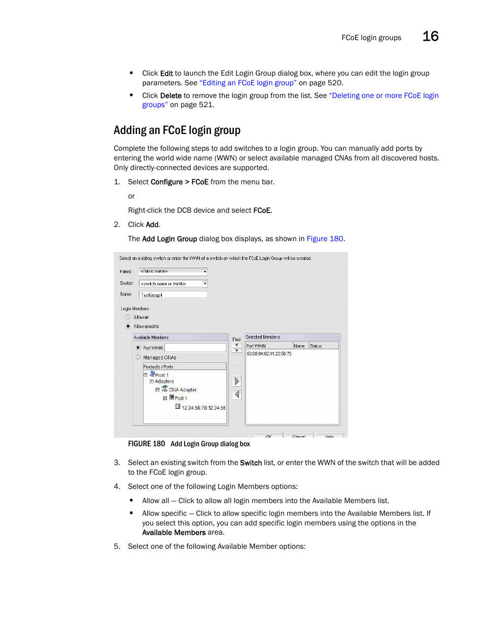 Adding an fcoe login group | Brocade Network Advisor SAN User Manual v12.1.0 User Manual | Page 567 / 1690