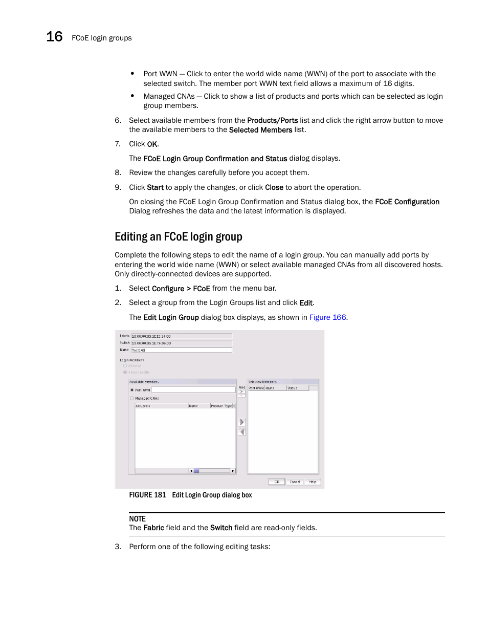 Editing an fcoe login group, Rs. see | Brocade Network Advisor SAN User Manual v12.1.0 User Manual | Page 568 / 1690