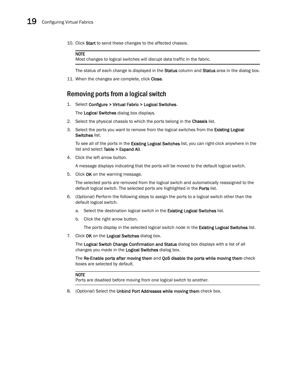 Removing ports from a logical switch | Brocade Network Advisor SAN User Manual v12.1.0 User Manual | Page 606 / 1690