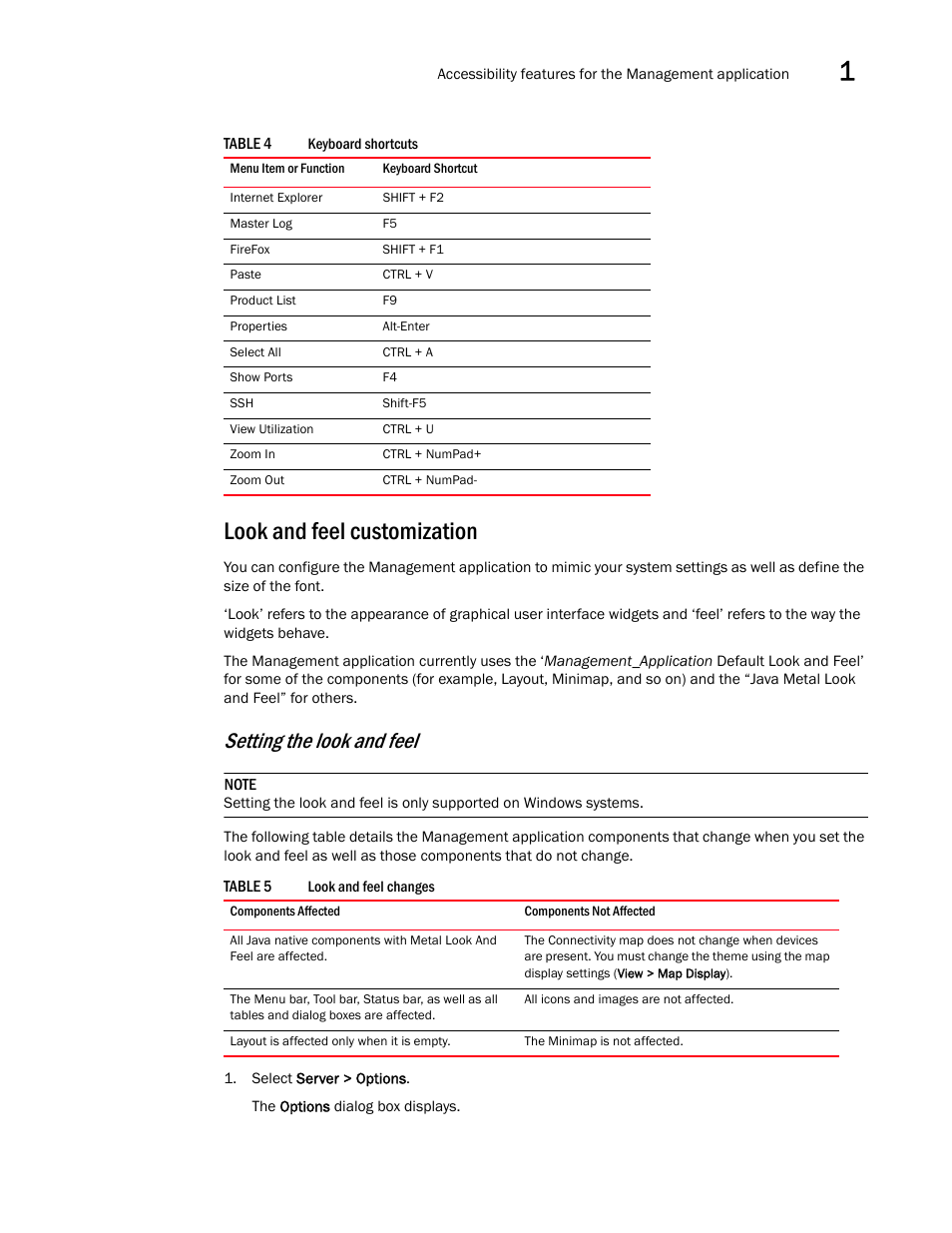 Look and feel customization, Setting the look and feel | Brocade Network Advisor SAN User Manual v12.1.0 User Manual | Page 67 / 1690