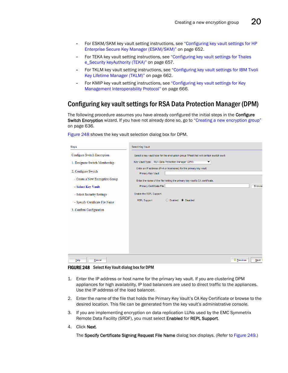 Configuring key vault settings for rsa data, Protection manager (dpm) | Brocade Network Advisor SAN User Manual v12.1.0 User Manual | Page 689 / 1690