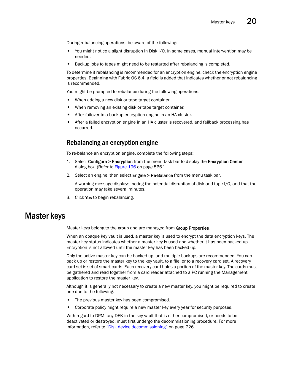 Rebalancing an encryption engine, Master keys | Brocade Network Advisor SAN User Manual v12.1.0 User Manual | Page 761 / 1690