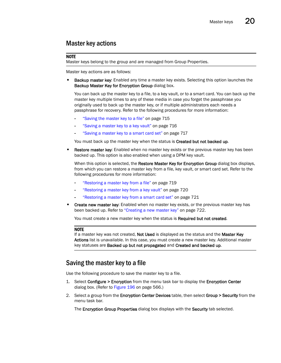 Master key actions, Saving the master key to a file | Brocade Network Advisor SAN User Manual v12.1.0 User Manual | Page 763 / 1690